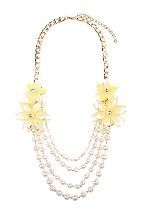 S7-6-3-HDN1493YWY ELLOW FLORAL ACCENT NECKLACE/6PCS