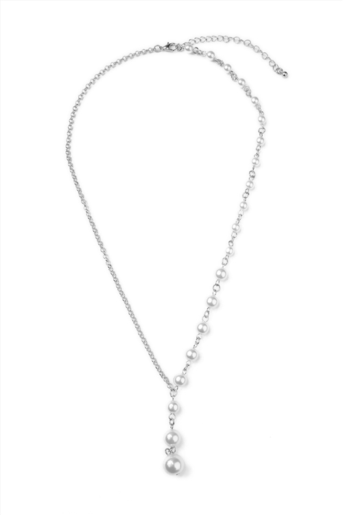 S7-4-3-HDN1572R SILVER PEARL SPLIT NECKLACE/6PCS (NOW $1.00 ONLY!)