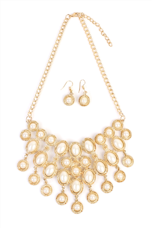 S21-3-2-HDN1775G GOLD BIB NECKLACE AND EARRING SET/6SETS