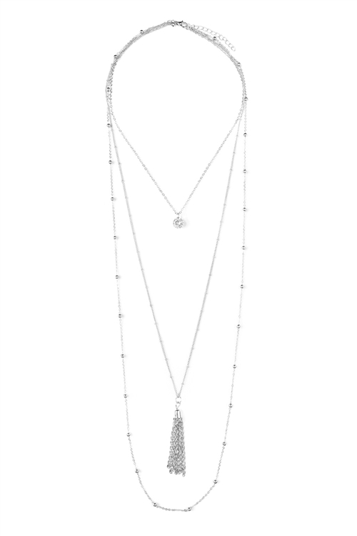 S7-4-3-HDN2050R SILVER PENDANT TASSEL LAYER NECKLACE/6PCS