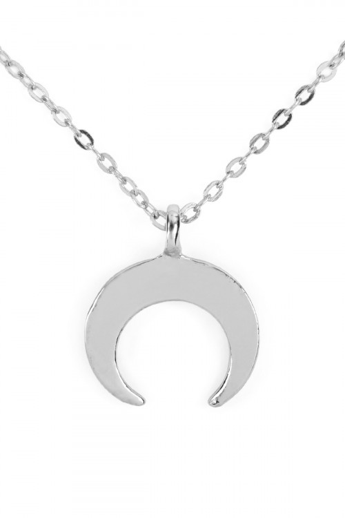 S23-9-1-HDN2116R - CRESCENT MOON PENDANT NECKLACE - SILVER/6PCS