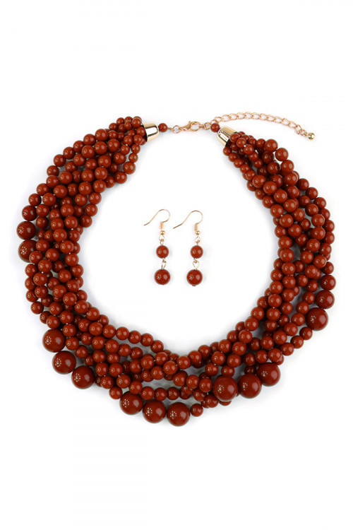 S6-6-1-HDN2162BRICK BRICK MULTI STRAND BUBBLE CHOKER NECKLACE AND EARRING SET/6SETS