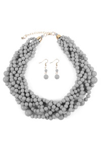 S26-5-3-HDN2162LGY LIGHT GRAY MULTI STRAND BUBBLE CHOKER NECKLACE AND EARRING SET/6SETS