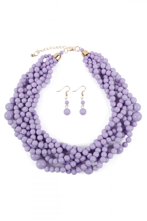 S27-7-1-HDN2162LV LAVENDER MULTI STRAND BUBBLE CHOKER NECKLACE AND EARRING SET/6SETS