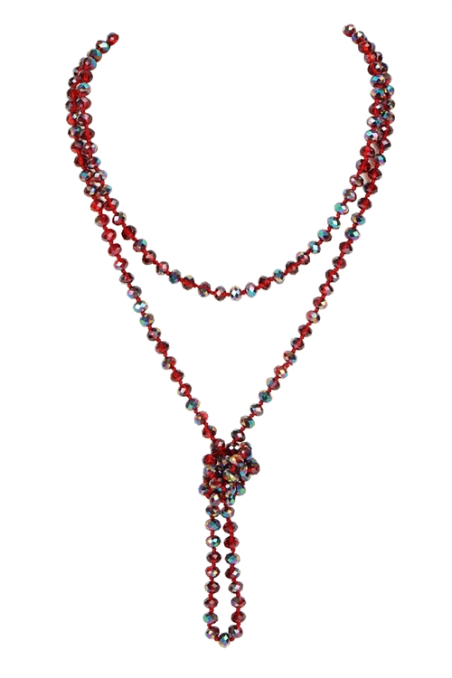 S20-6-2-HDN2209ABRD RED MULTI LONGLINE HAND KNOTTED NECKLACE/6PCS