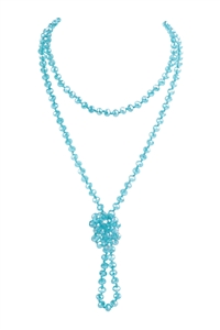 S2-10-1-HDN2209CBL - LONGLINE HAND KNOTTED NECKLACE-CRYSTAL BLUE/6PCS