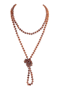 S2-8-1-HDN2209CBR - LONGLINE HAND KNOTTED NECKLACE-CRYSTAL BROWN/6PCS
