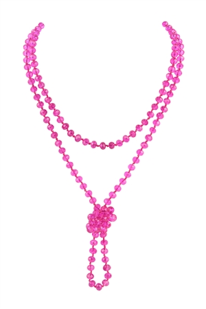 S23-5-2-HDN2209FS-1 - FUCHSIA-1 LONGLINE HAND KNOTTED NECKLACE/6PCS