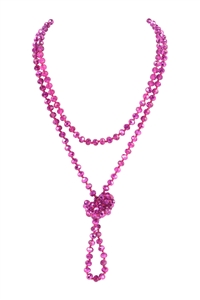 S24-6-2-HDN2209FS-2 - FUCHSIA-2 LONGLINE HAND KNOTTED NECKLACE/6PCS