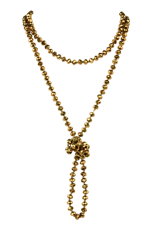 A3-3-1-HDN2209G-1 GOLD LONGLINE HAND KNOTTED NECKLACE/1PC