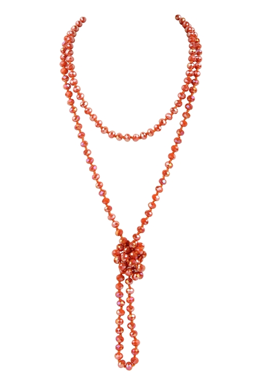 S20-6-2-HDN2209OR ORANGE LONGLINE HAND KNOTTED NECKLACE/6PCS