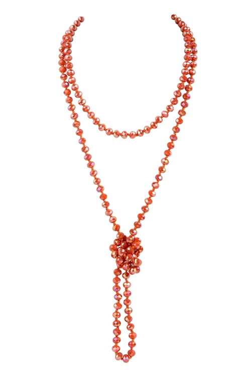 S23-5-1-HDN2209OR ORANGE LONGLINE HAND KNOTTED NECKLACE/6PCS