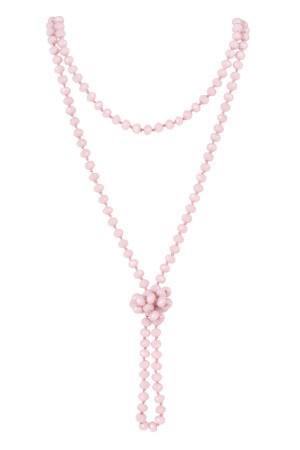 S20-1-1-HDN2209PK PINK LONGLINE HAND KNOTTED NECKLACE/6PCS