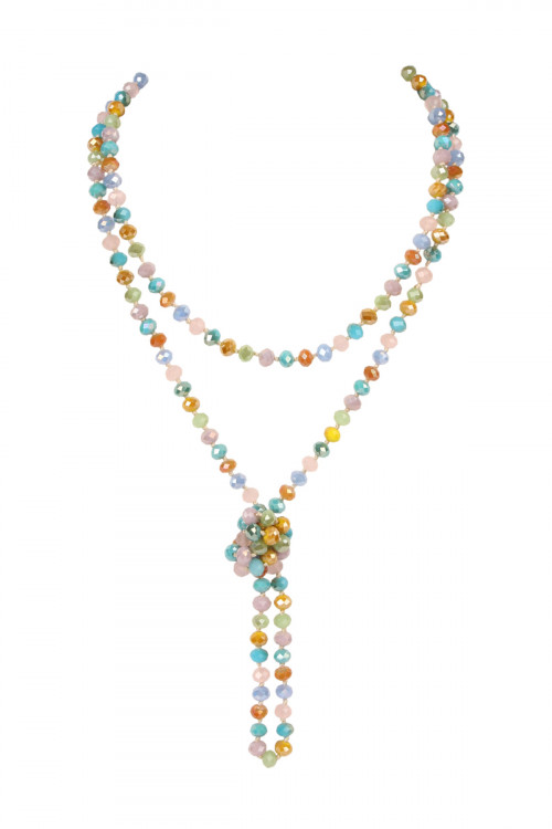 A3-2-1-HDN2209PMT MULTICOLOR IRIDESCENT PASTEL LONGLINE HAND KNOTTED NECKLACE/6PCS