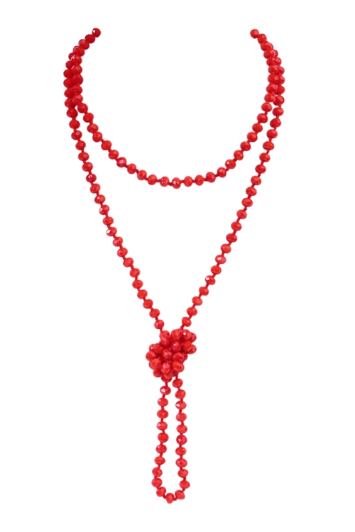 S19-6-1-HDN2209RD RED LONGLINE HAND KNOTTED NECKLACE/6PCS