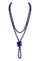 S24-6-2-HDN2209SP - LONG KNOTTED GLASS BEADS NECKLACE - SAPPHIRE/6PCS
