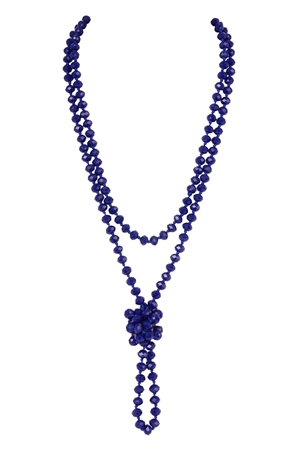 S19-7-1-HDN2209SP - LONG KNOTTED GLASS BEADS NECKLACE - SAPPHIRE/6PCS