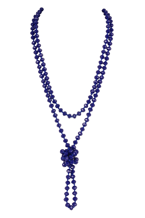 S24-6-2-HDN2209SP - LONG KNOTTED GLASS BEADS NECKLACE - SAPPHIRE/6PCS