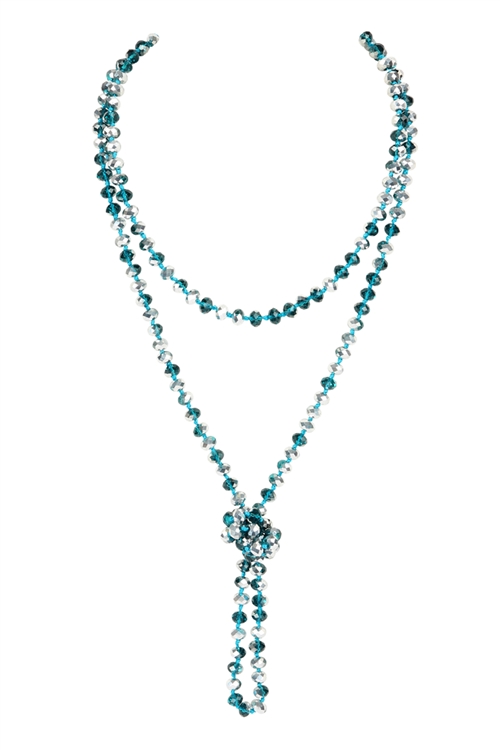 S19-7-2-HDN2209TLS TEAL SILVER LONGLINE HAND KNOTTED NECKLACE/6PCS