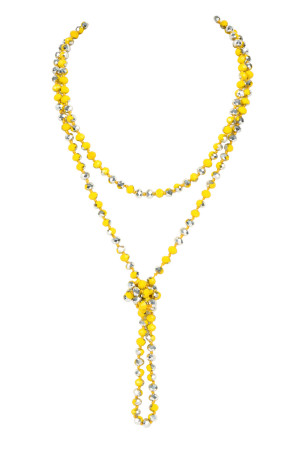 S23-4-1-HDN2209YLS YELLOW SILVER LONGLINE HAND KNOTTED NECKLACE/6PCS