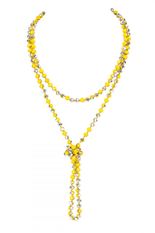 S17-12-1-HDN2209YLS YELLOW SILVER LONGLINE HAND KNOTTED NECKLACE/6PCS