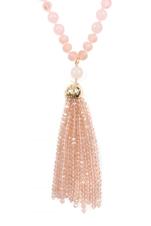 S20-5-2/A2-1-4-HDN2237PK PINK RONDELLE TASSEL PENDANT WITH POLYCORD NECKLACE/6PCS