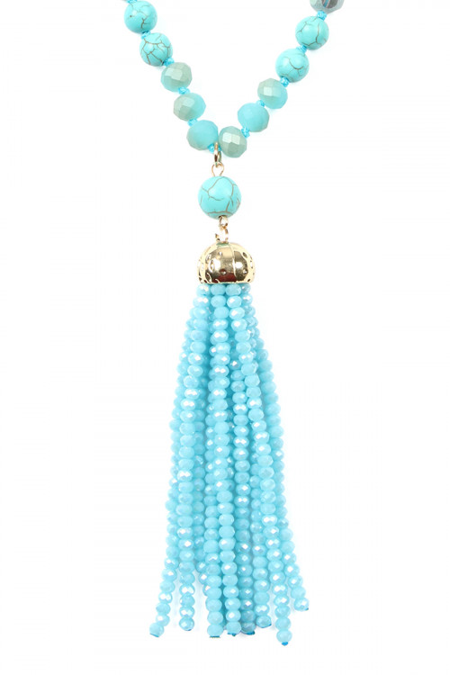 S19-10-2/SA4-2-4-HDN2237TQ TURQUOISE RONDELLE TASSEL PENDANT WITH POLYCORD NECKLACE/6PCS