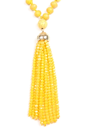 S20-5-2-HDN2237YW YELLOW RONDELLE TASSEL PENDANT WITH POLYCORD NECKLACE/6PCS