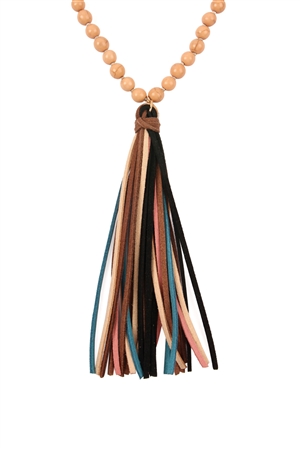 S25-5-2-HDN2238BR BROWN COLORFUL NATURAL STONE AND GLASS BEADS WITH TASSEL NECKLACE/6PCS