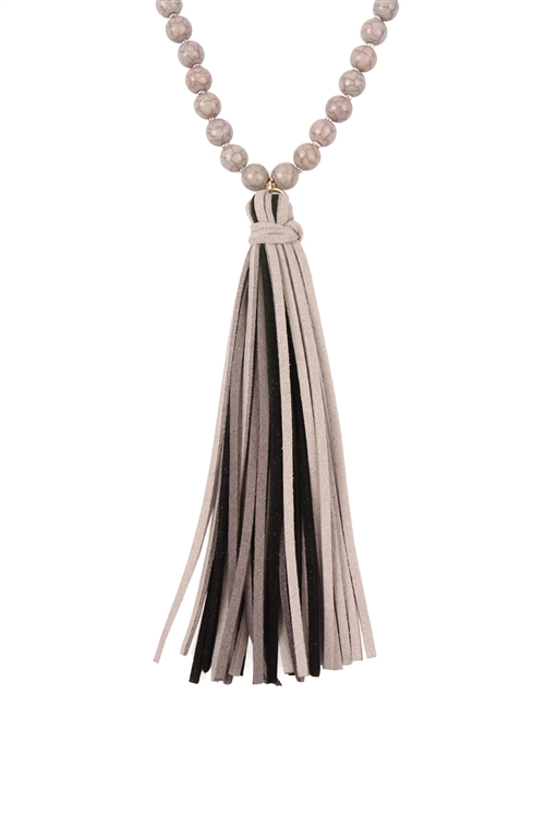 S25-5-2-HDN2238GY GRAY  COLORFUL NATURAL STONE AND GLASS BEADS WITH TASSEL NECKLACE/6PCS