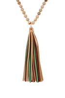 S25-6-2-HDN2238LCT-LIGHT BROWN COLORFUL NATURAL STONE AND GLASS BEADS WITH TASSEL NECKLACE/6PCS