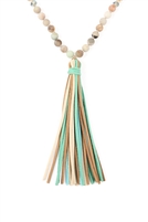 S25-5-2-HDN2238POM-AMAZONITE COLORFUL NATURAL STONE AND GLASS BEADS WITH TASSEL NECKLACE/6PCS