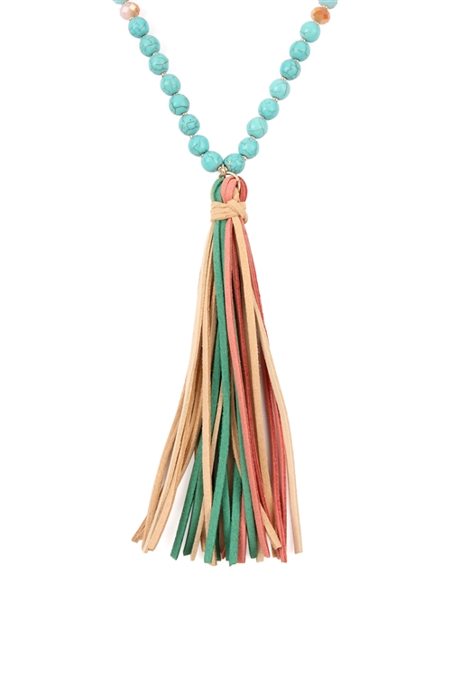 S25-5-2-HDN2238TQ TURQUOISE COLORFUL NATURAL STONE AND GLASS BEADS WITH TASSEL NECKLACE/6PCS