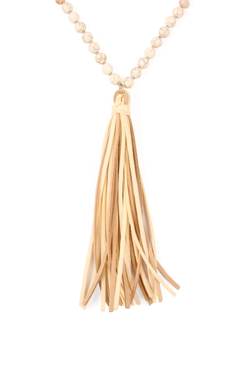 S20-6-2-HDN2238WH BEIGE COLORFUL NATURAL STONE AND GLASS BEADS WITH TASSEL NECKLACE/6PCS