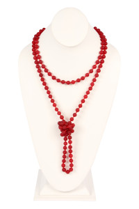 S19-6-3-HDN2239CAR RED NATURAL STONE HAND KNOTTED LONG NECKLACE/6PCS