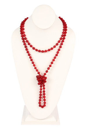 S23-3-2-HDN2239CAR RED NATURAL STONE HAND KNOTTED LONG NECKLACE/6PCS