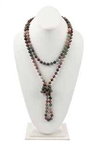 S18-5-1-HDN2239DMT - DARK MULTICOLOR NATURAL STONE HAND KNOTTED LONG NECKLACE/6PCS