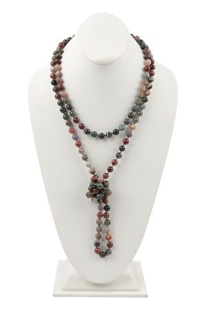 S29-3-2-HDN2239DMT - DARK MULTICOLOR NATURAL STONE HAND KNOTTED LONG NECKLACE/6PCS
