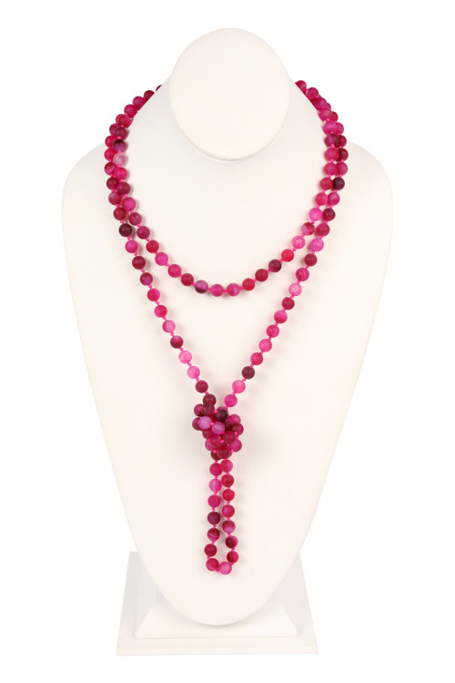 S19-4-3-HDN2239FS FUCHSIA NATURAL STONE HAND KNOTTED LONG NECKLACE/6PCS