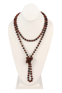S19-5-2-HDN2239MAG DARK BROWN NATURAL STONE HAND KNOTTED LONG NECKLACE/6PCS