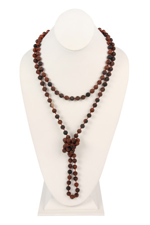 S19-5-2-HDN2239MAG DARK BROWN NATURAL STONE HAND KNOTTED LONG NECKLACE/6PCS