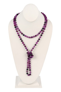 S19-5-2-HDN2239PU PURPLE NATURAL STONE HAND KNOTTED LONG NECKLACE/6PCS