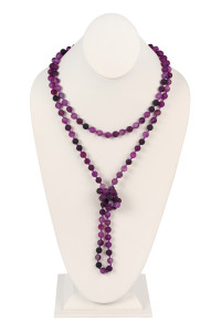 S25-6-2-HDN2239PU PURPLE NATURAL STONE HAND KNOTTED LONG NECKLACE/6PCS