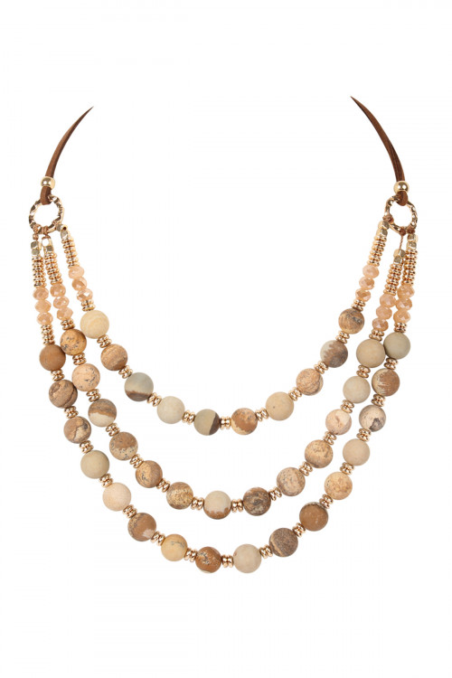 A3-2-1-HDN2240LCT PICTURE JASPER THREE STRAND NATURAL STONE BEADS STATEMENT NECKLACE/6PCS