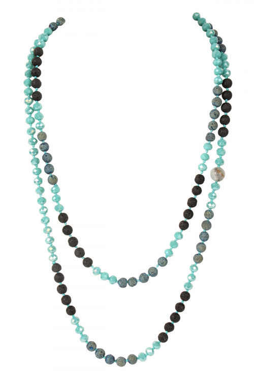 S17-4-1-HDN2242TQ TURQUOISE 60" LAVA CRYSTAL NATURAL STONE NECKLACE/6PCS