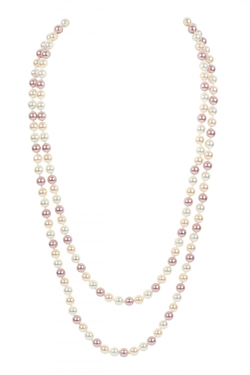 S18-8-1-HDN2342LMT PINK 60 INCHES GLASS COATED REAL PEARL NECKLACE/6PCS