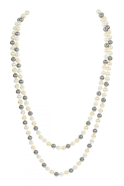 S6-5-1-HDN2342NMT HEMATITE 60 INCHES GLASS COATED REAL PEARL NECKLACE/6PCS