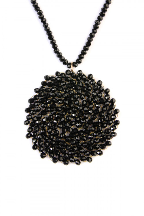 S6-4-2-HDN2452BK BLACK SWIRL GLASS BEADS DISC PENDANT NECKLACE/6PCS (NOW $2.00 ONLY!)