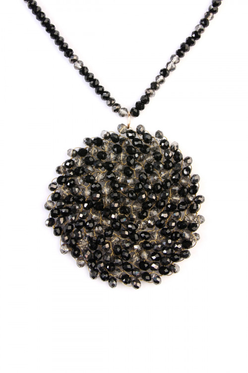 SA4-1-2-HDN2452BW - SWIRL GLASS BEADS DISC PENDANT NECKLACE - BLACK AND WHITE/6PCS (NOW $2.00 ONLY!)