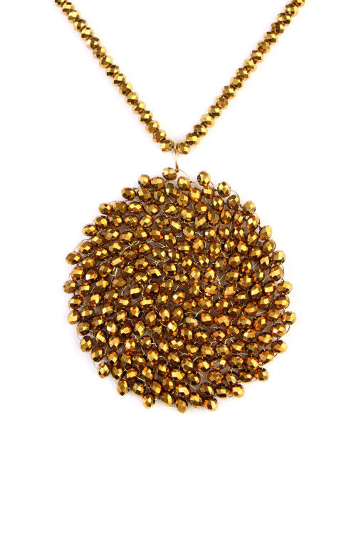 S5-6-4-HDN2452G GOLD SWIRL GLASS BEADS DISC PENDANT NECKLACE/6PCS (NOW $2.00 ONLY!)